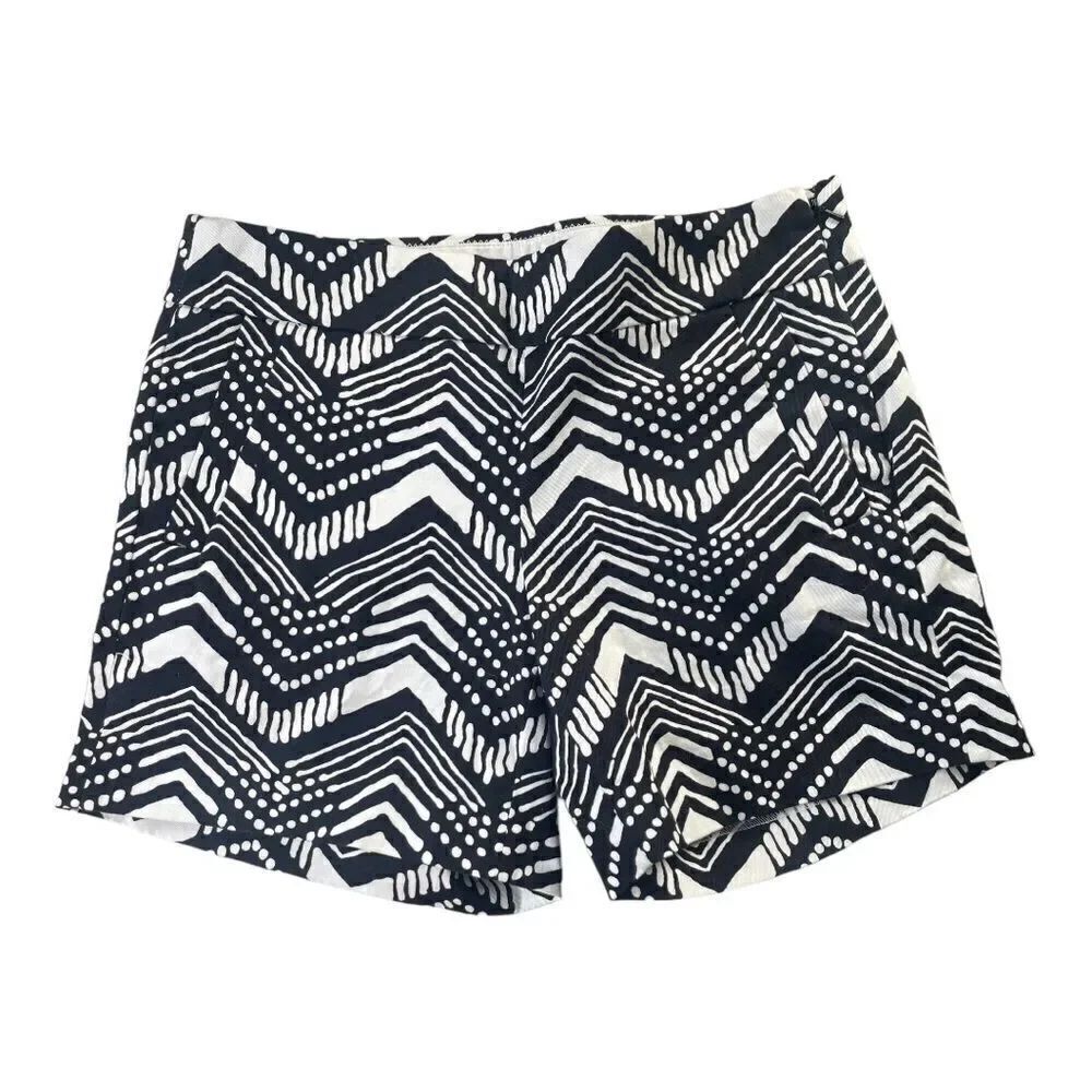J. Crew Chino Shorts Size 0 Geometric Print Black White Mid Rise Stretch EUC